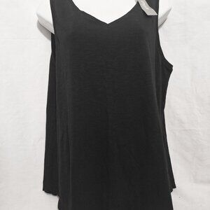 NWT Chico’s V-Neck Tank Top 2 L/12  Black Cotton & Modal